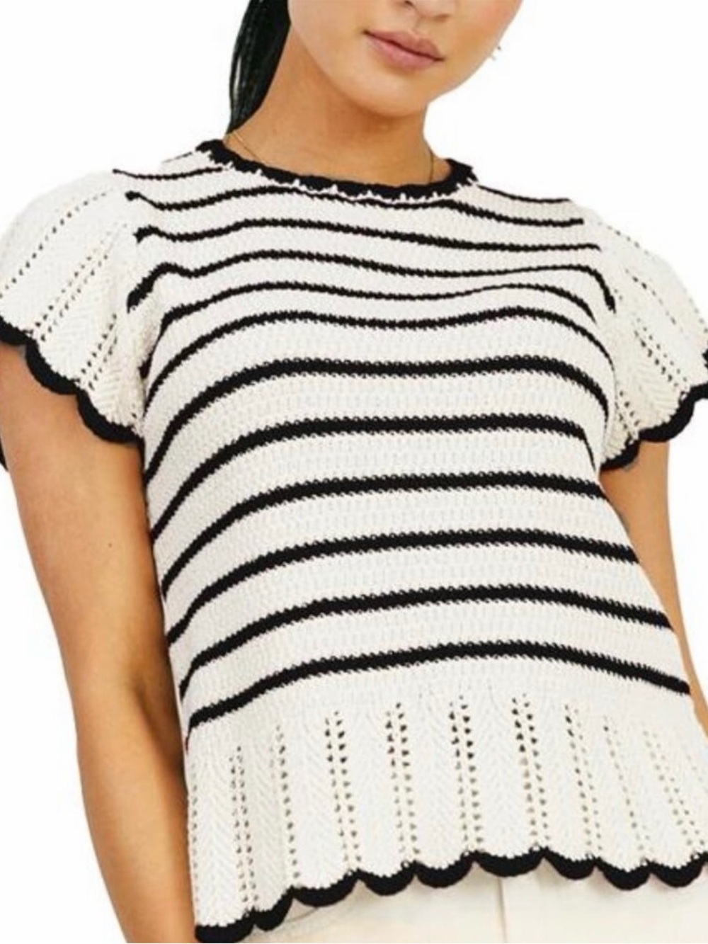 Striped Short Sleeve Knit Top - White/Black